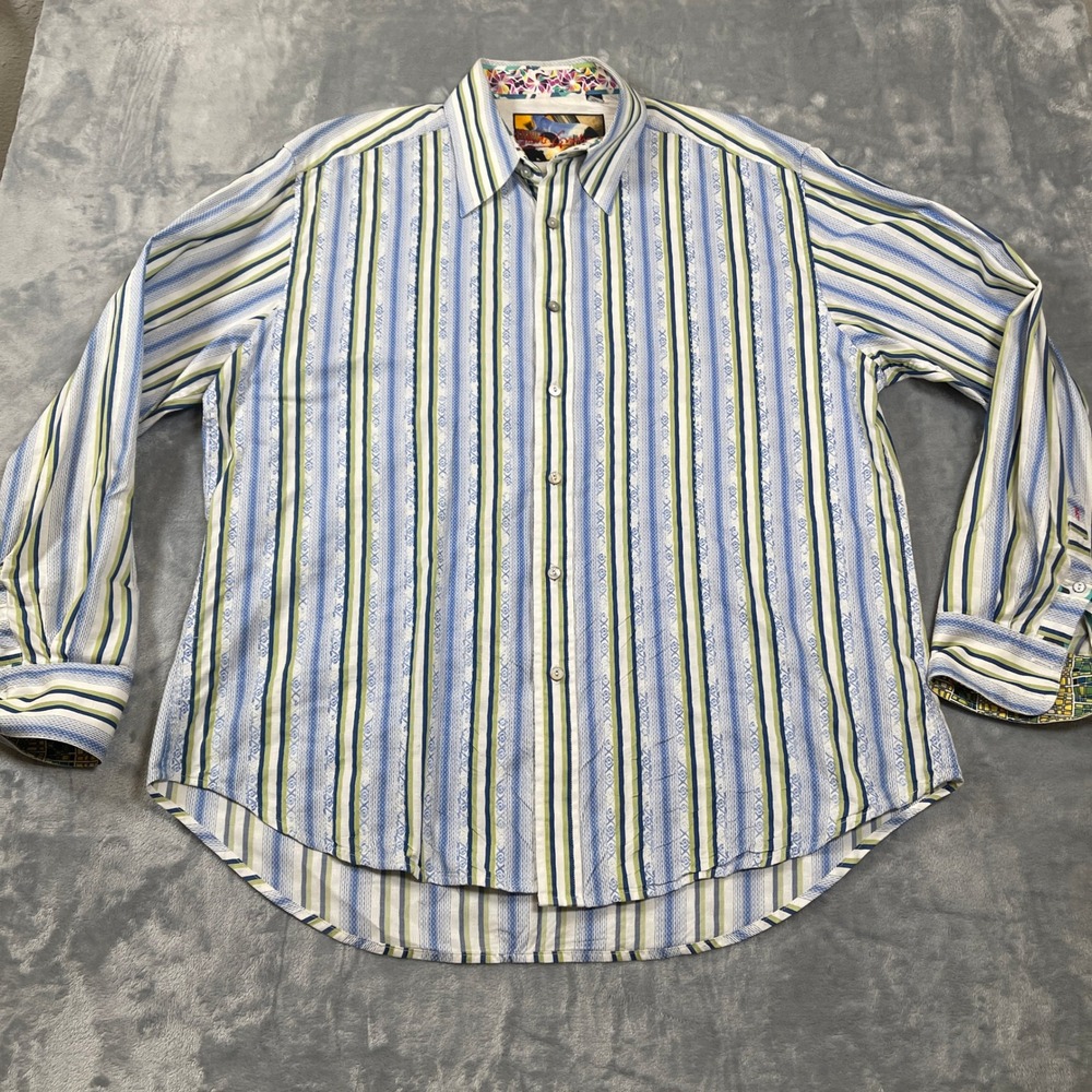 Robert Graham Men's Button Up Shirt XL Long Sleeve Stripes‎ Geometric Print